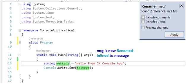 Inlined Rename in action